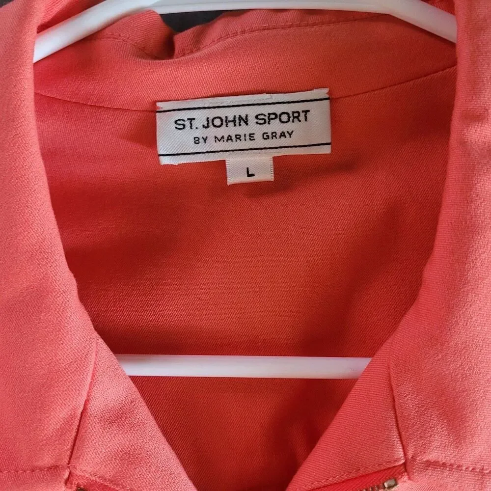 ST. JOHN SPORT MARIE GRAY Womens Orange Zip Up Jacket Blazer size Large Pockets - Picture 2 of 10